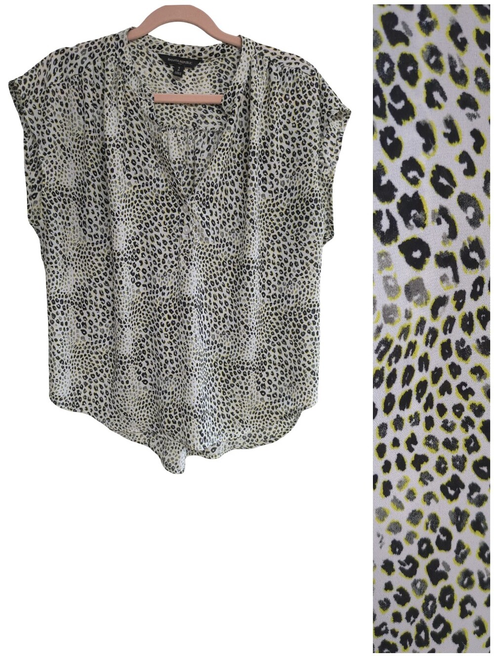Leopard Print V-Neck Cap Sleeve Blouse - Banana Republic